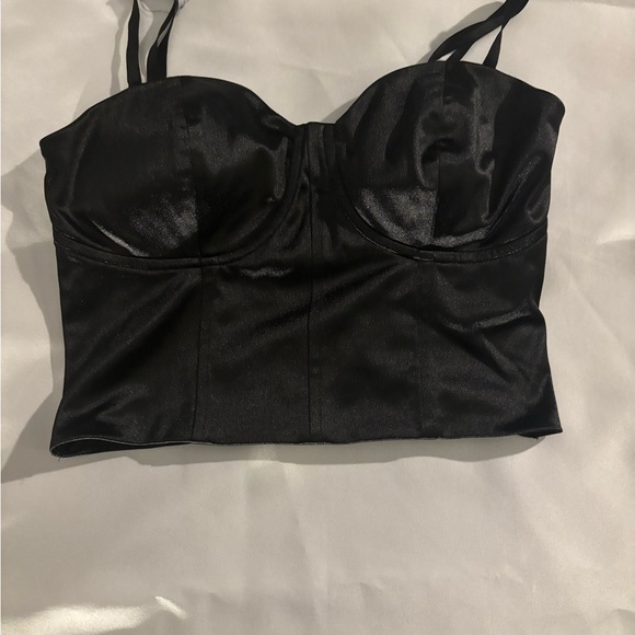 Express Black Satin Corset Top - Picture 2 of 4
